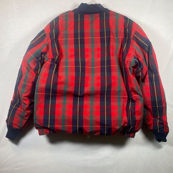 Vintage Excalibur Down Filled Reversible Bomber Jacket Ivory Plaid 80s 90s - Picture 4 of 16